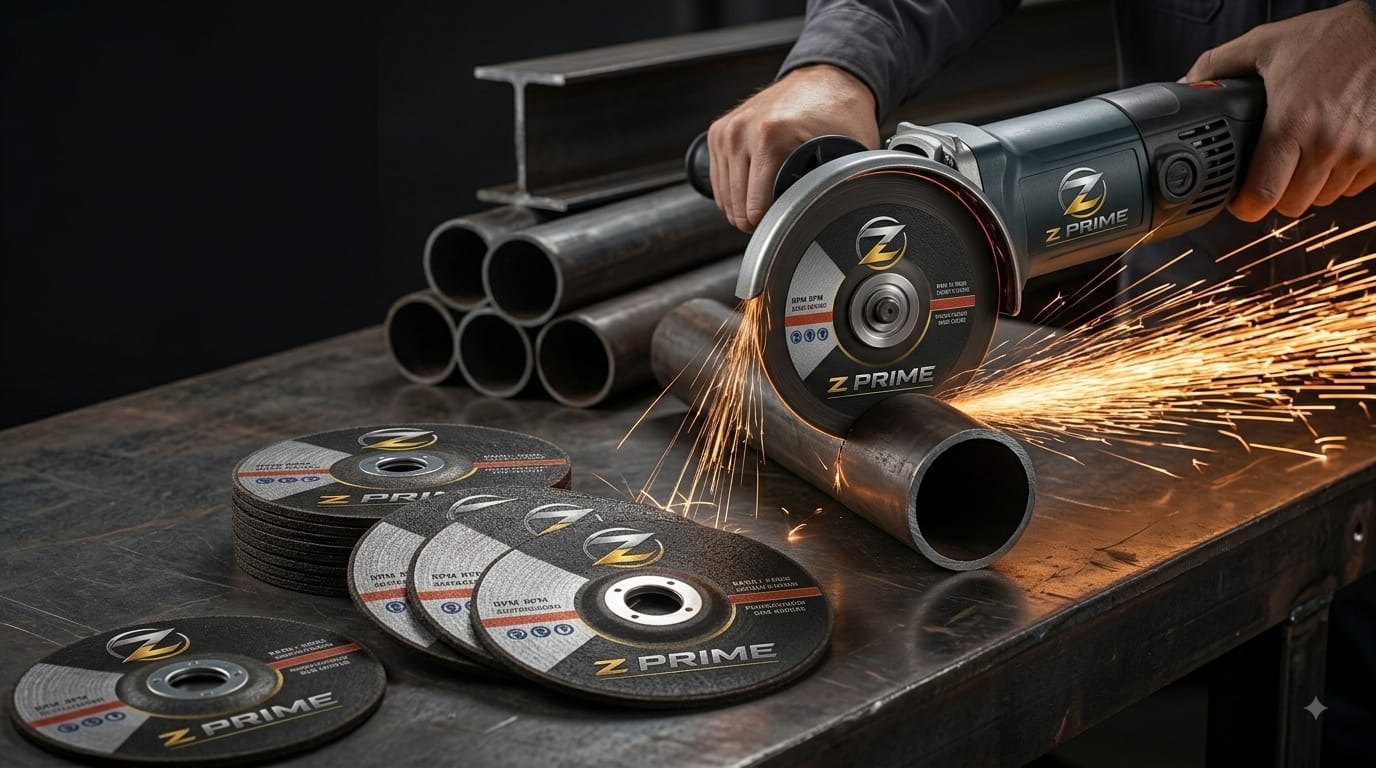 Z Prime disc cutting steel pipe with an angle grinder